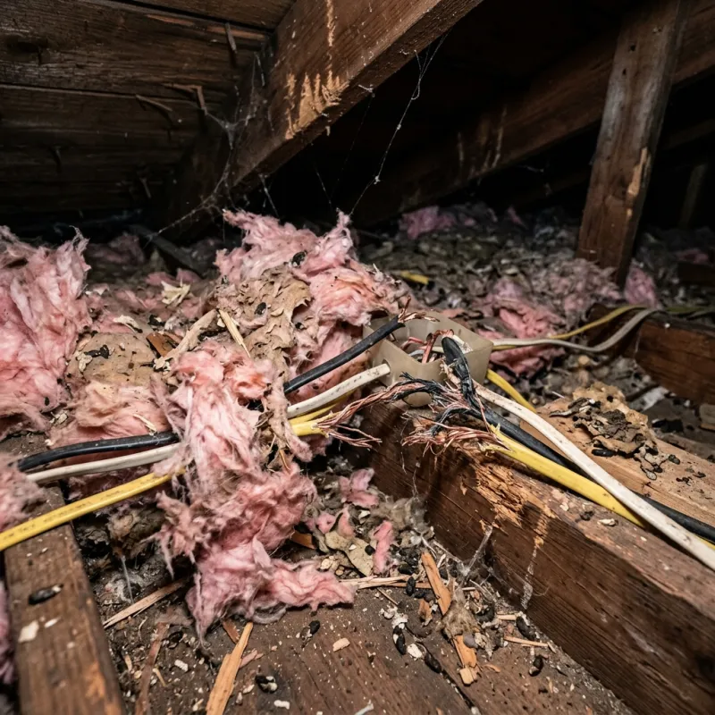 Contaminated ceiling insulation being assessed in a Warrandyte roof space