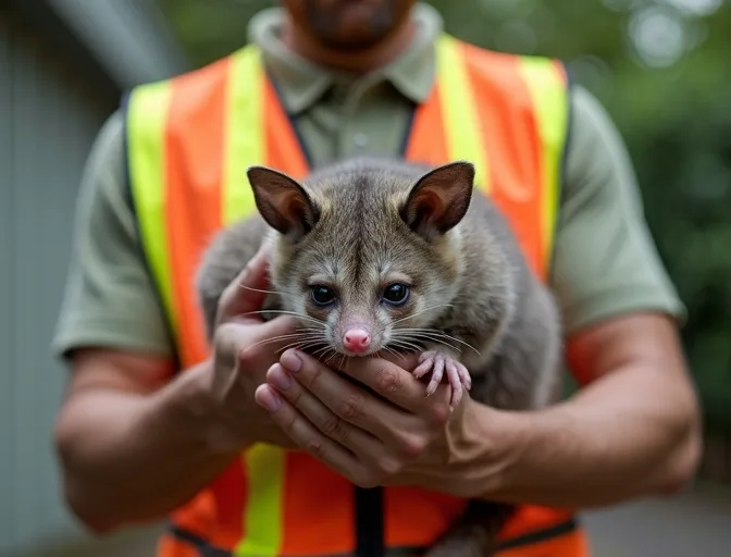 Animal handler safely recovering a deceased possum in Warrandyte