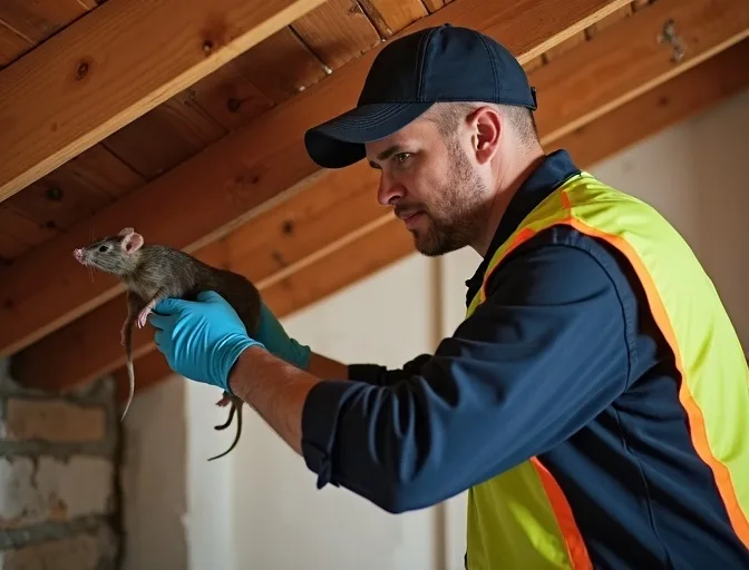 Technician inspecting a roof cavity for a dead rat in Warrandyte